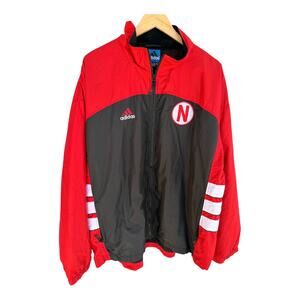 Adidas Nebraska Cornhuskers Windbreaker Jacket Mens XL Red Black Full Zip